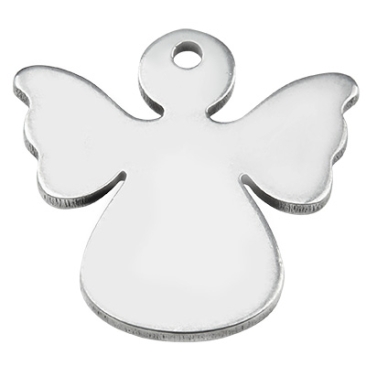 Stainless steel pendant angel, silver-coloured, 15x15x1 mm, loop: 1.2 mm