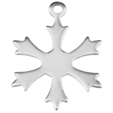 Stainless steel pendant snowflake, silver-coloured, 19.5x14.5x0.6 mm, loop: 1.4 mm