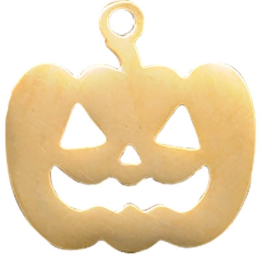 Halloween stainless steel pendant, pumpkin, gold-coloured, 15x14.5x1 mm, loop: 1.5 mm