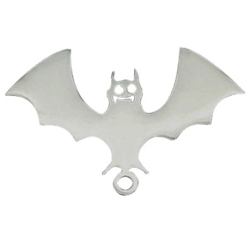 Halloween stainless steel pendant bat, silver coloured, 17x27,5x1 mm, loop: 1,6 mm