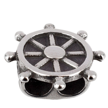 Connecteur multibrin en acier inoxydable, roue de gouvernail, argenté, 19x19,5x9 mm, perçage : 5 mm