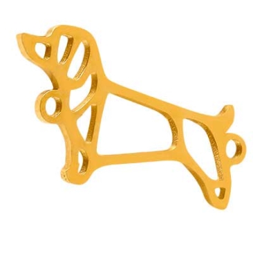 Roestvrij stalen armbandverbinder hond, goudkleurig, 11x21x1 mm, lus: 1 mm
