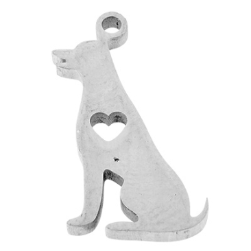Edelstahl Anhänger Hund mit Herz, silberfarben, 18x9,5x1,5 mm, Öse: 1,2 mm