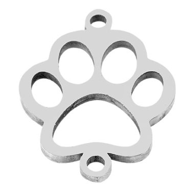 Stainless steel bracelet connector paw, silver-coloured, 20x16x1.5 mm, loop: 1.2 mm