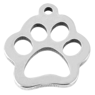 Stainless steel pendant paw, silver-coloured, 14x12x1 mm, loop: 1.2 mm