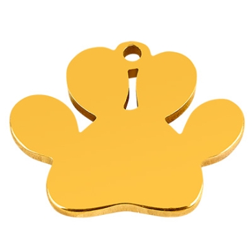 Stainless steel pendant paw, gold-coloured, 13x15x1 mm, loop: 1.2 mm