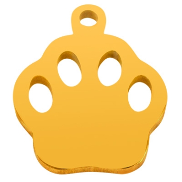 Stainless steel pendant paw, gold-coloured, 12.5x10x1 mm, loop: 1.2 mm