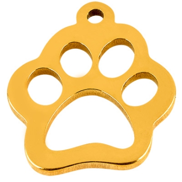 Stainless steel pendant paw, gold-coloured, 14x12x1 mm, loop: 1.2 mm