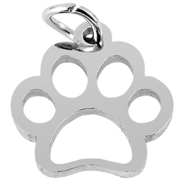 Stainless steel pendant paw, silver coloured, 13x12x1 mm, loop: 4 mm