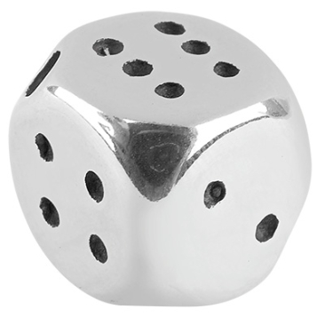 Stainless steel bead cube, silver-coloured, 10x10x10 mm, hole: 2 mm