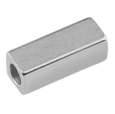 Stainless steel bead tube, rectangular, silver-coloured, 7x3x3 mm, hole: 2 mm