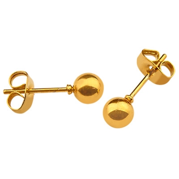 Stainless steel ear studs, round ball, gold-coloured, 16x5 mm, pin: 0.8 mm, 1 pair