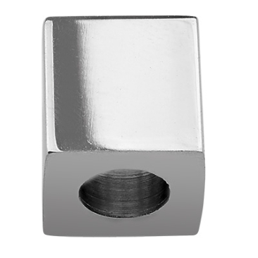 Stainless steel bead, cube, silver-coloured, 9x9x9 mm, hole: 5 mm