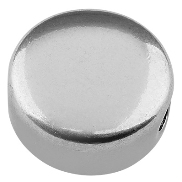 Perle en acier inoxydable, disque plat, argenté, 12x6 mm, trou : 2 mm