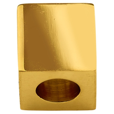 Stainless steel bead, cube, gold-coloured, 6x6x6 mm, hole: 3 mm