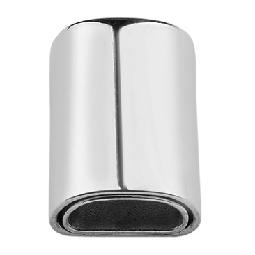 Stainless steel magnetic clasp, tube, silver-coloured, 17.5x13x8 mm, inner diameter 5x9 mm