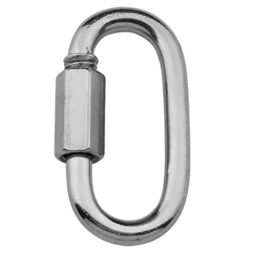 Stainless steel carabiner, oval, silver-coloured, 58 x 29 mm