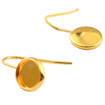 Edelstahl Ohrhänger mit Fassung für 8 mm Cabochons, vergoldet, 17 mm, Pin: 0,7 mm