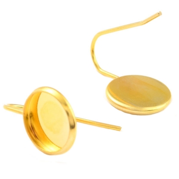 Edelstahl Ohrhaken mit Fassung für 10 mm Cabochons,  vergoldet, 20 mm, Pin: 0,7 mm