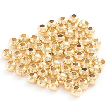 Edelstahl Perle, Hohlkugel, Durchmesser 2 mm, goldfarben, Lochdurchmesser: 0,8 mm, Beutel mit ca. 500 Perlen