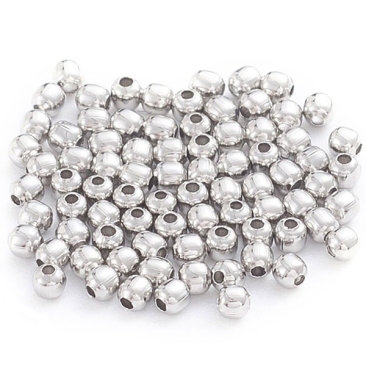Edelstahl Perle, Hohlkugel, Durchmesser 2 mm, silberarben, Lochdurchmesser: 0,8 mm, Beutel mit ca. 500 Perlen