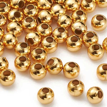 Edelstahl Perle, Hohlkugel, Durchmesser 4 mm, 24 Karat vergoldet, Lochdurchmesser: 1,5 mm, Beutel mit ca. 100 Perlen