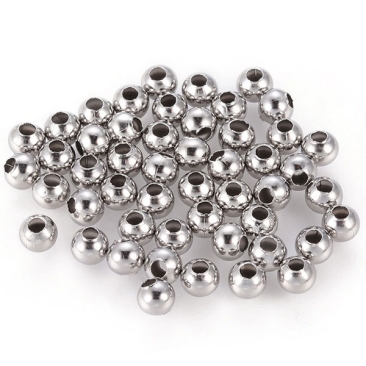 Edelstahl Perle, Hohlkugel, Durchmesser 4 mm, silberfarben, Lochdurchmesser: 1,5mm, Beutel mit ca. 100 Perlen