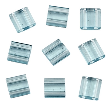 Perle Miyuki Tila Bead, 5 x 5 mm, couleur : transparent light blue, tube d'environ 7,2 gr
