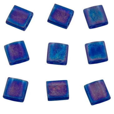 Perle Miyuki Tila Bead, 5 x 5 mm, couleur : mat transparent cobalt light AB , tube d'environ 7,2 gr