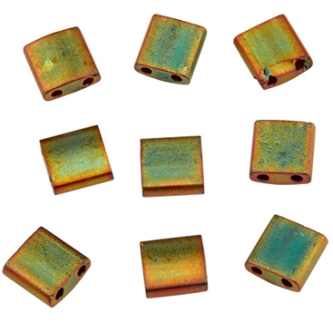 Miyuki kraal Tila Bead, 5 x 5 mm, kleur: mat metallic khaki iriserend, tube met ca. 7,2 gr.