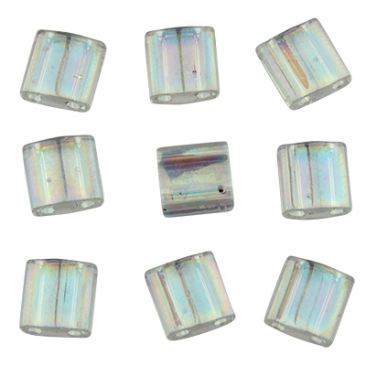 Miyuki Perle Tila Bead, 5 x 5 mm, Farbe: crystal AB, Röhrchen mit ca. 7,2 gr