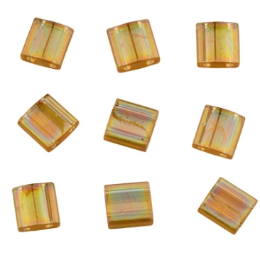 Perle Miyuki Tila Bead, 5 x 5 mm, couleur : transparent light topaz AB, tube d'environ 7,2 gr