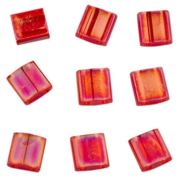 Perle Miyuki Tila Bead, 5 x 5 mm, couleur : transparent red AB, tube d'environ 7,2 gr