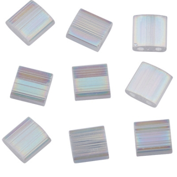 Perle Miyuki Tila Bead, 5 x 5 mm, couleur : crystal silk satin AB, tube d'environ 7,2 gr