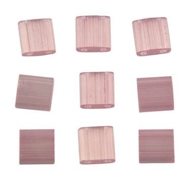 Perle Miyuki Tila Bead, 5 x 5 mm, couleur : pink silk satin, tube d'environ 7,2 gr
