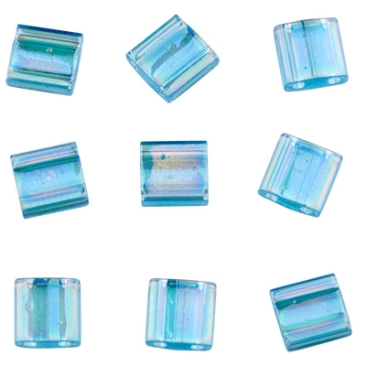 Miyuki Perle Tila Bead, 5 x 5 mm, Farbe: transparent aqua AB, Röhrchen mit ca. 7,2 gr