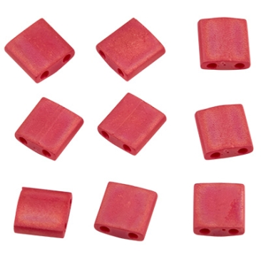 Miyuki kraal Tila Bead, 5 x 5 mm, kleur: mat ondoorzichtig rood AB, buisje met ca. 7,2 gr.