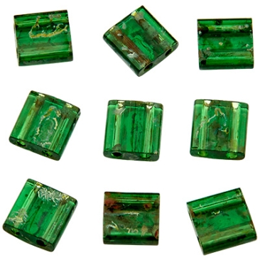 Miyuki bead Tila Bead, 5 x 5 mm, colour: Picasso transparent green, tube with approx. 7,2 gr.