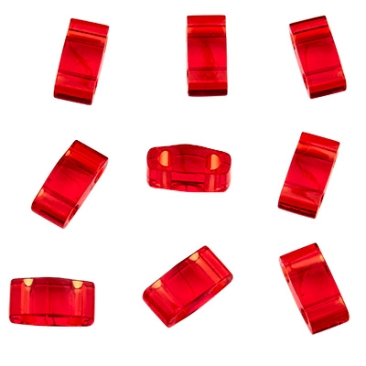 Miyuki bead Half Tila Bead, 5 x 2,5 mm, colour: transparent red, tube with approx. 7,8 gr.