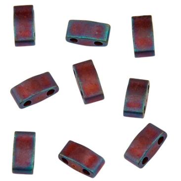 Perle Miyuki Half Tila, 5 x 2,5 mm, couleur : dark raspberry,surface : mat métallique irisé, tube d'environ 7,8 gr