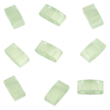 Perle Miyuki Half Tila Bead, 5 x 2,5 mm, couleur : silk pale green, tube d'environ 7,8 gr