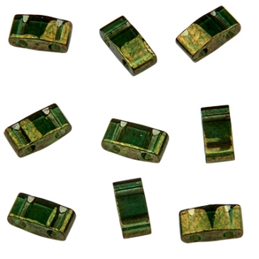 Perle Miyuki Half Tila Bead, 5 x 2,5 mm, couleur : olive green gold luster, tube d'environ 7,8 gr