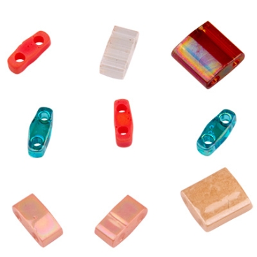Miyuki beads Tila Bead Mix, 5 mm, colour: Island Hopper, assorted sizes, tube with approx. 7,2 gr.