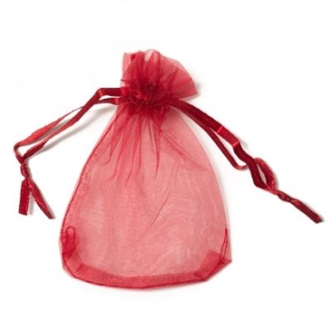 Organza bag with drawstrings, 9 x 7 cm, dark red