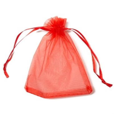 Organza bag with drawstrings, 12 x 10 cm, red