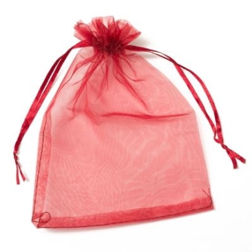 Organza bag with drawstrings, 18 x 13 cm, dark red