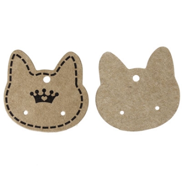 Jewellery cards for earrings made of paper, shape: Cat, brown, 36 mm x 35 mm, 50 cards