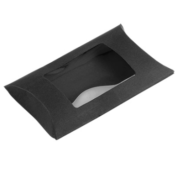 Cushion packaging with viewing window, black, 11.1 x 7.5 x 2 cm