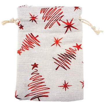 Fabric bag with drawstring, pattern: Christmas tree, 14x10 cm
