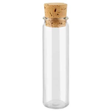 Glass bottle with straight bottom length 100 mm, diameter 30 mm, capacity 50 ml with natural cork